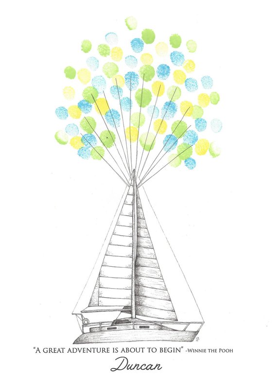 570x782 Catamaran Sail Boat Fingerprint Guest Book Birthday Etsy