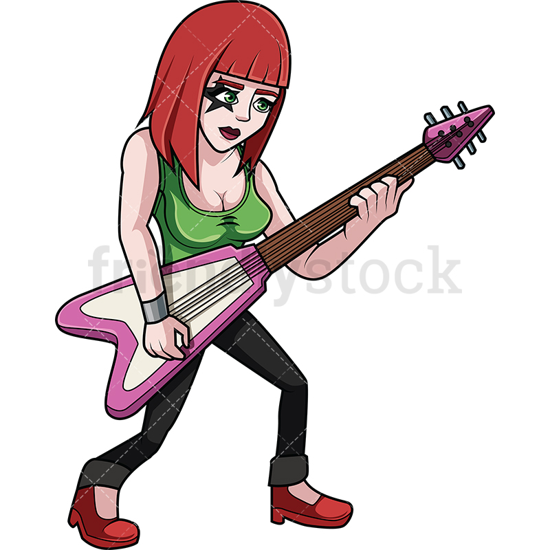800x800 woman rock guitarist cartoon vector clipart