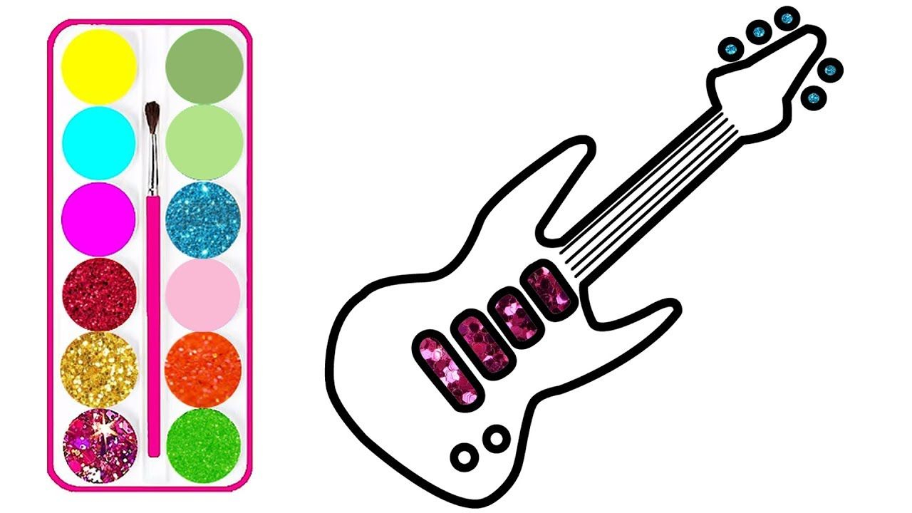 1280x720 Guitar Drawing For Kids And Glitter Guitar Drawing And Coloring
