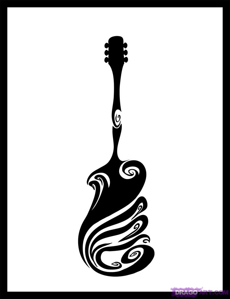 770x1000 How To Draw A Tribal Guitar, Step