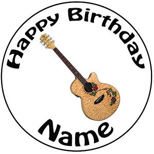 300x300 Personalised Acoustic Rose Guitar Icing Cake Topper Round Easy Pre