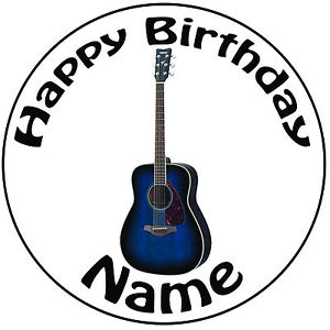 300x300 Personalised Blue Acoustic Guitar Icing Cake Topper Round Easy Pre