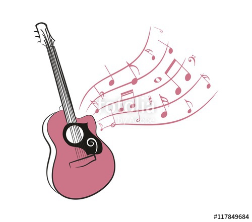 500x441 Drawing Of An Acoustic Guitar With Notes Stock Image And Royalty