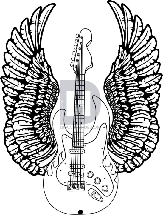 547x720 How To Draw A Guitar With Wings, Step