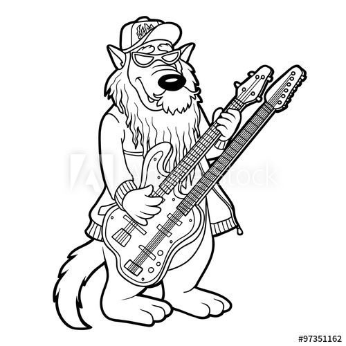 500x500 Coloring Book For Children Wolf And Two Neck Guitar