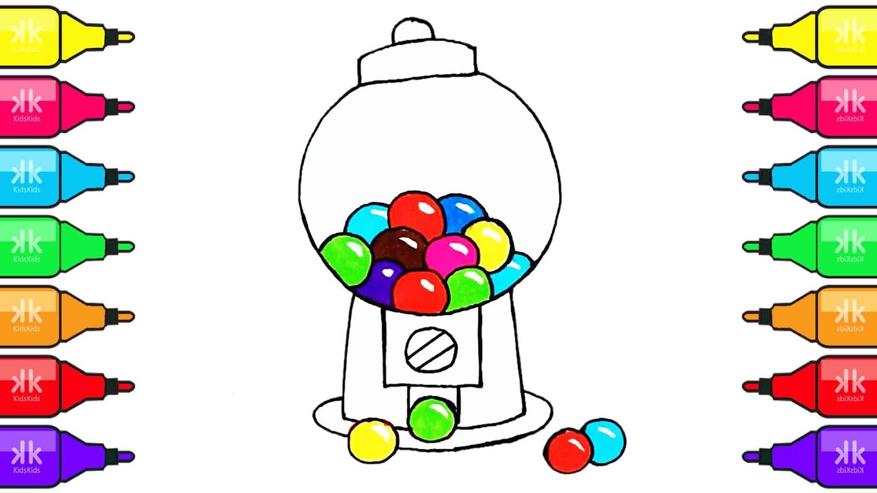 1280x720 Bubble Gum Coloring Book Drawing Gumball Machines Art Colors