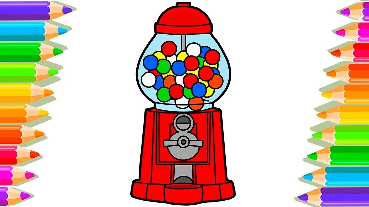 1280x720 Gumball Machine Bubble Gum Balls Drawing And Coloring How