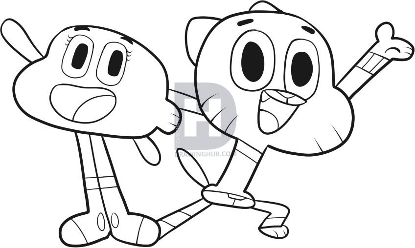 848x508 How To Draw Gumball And Darwin, Step