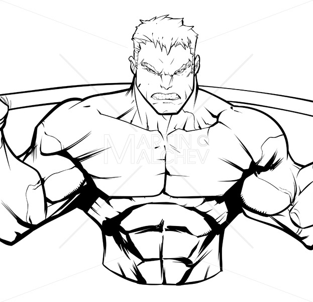 623x600 Bodybuilder Gym Mascot Grit Line Art