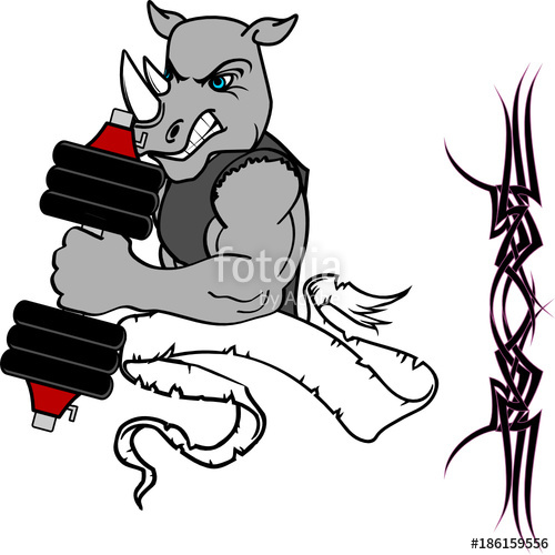 500x500 Muscle Rhino Cartoon Fitness Weight Training Gym In Vector Format