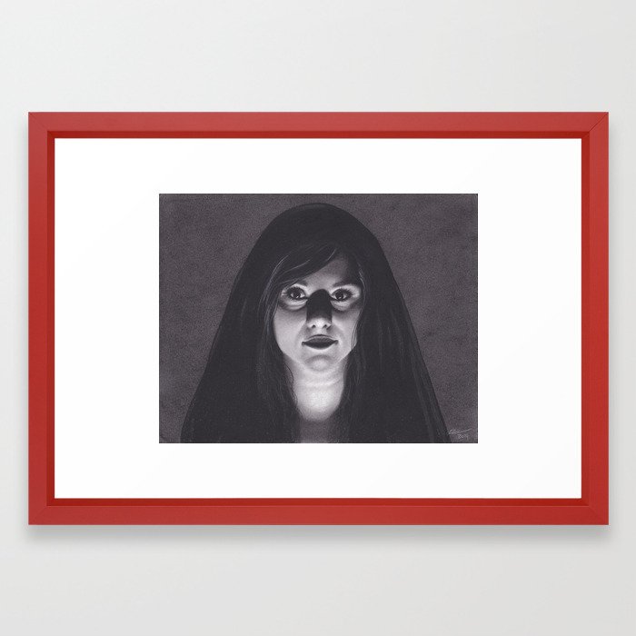 700x700 realism drawing of dark veiled gypsy woman framed art print