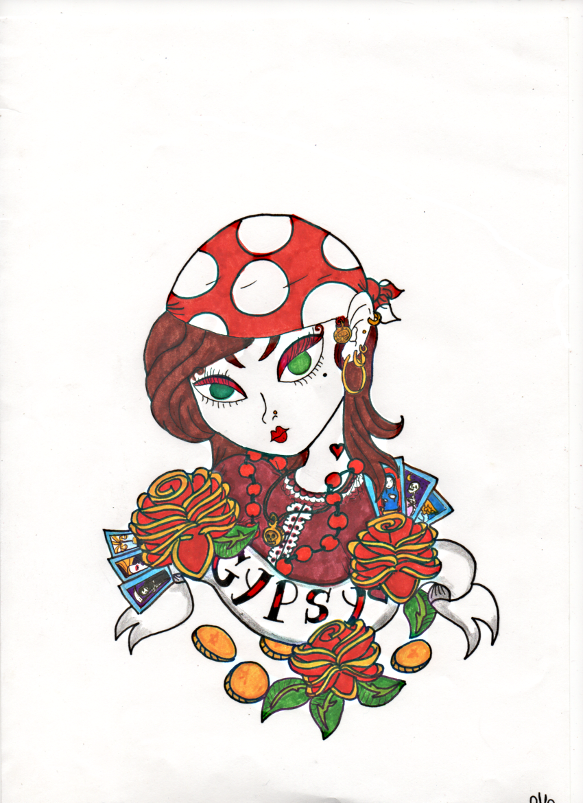 850x1170 Gypsy Tattoo Green Eyed Girl Design