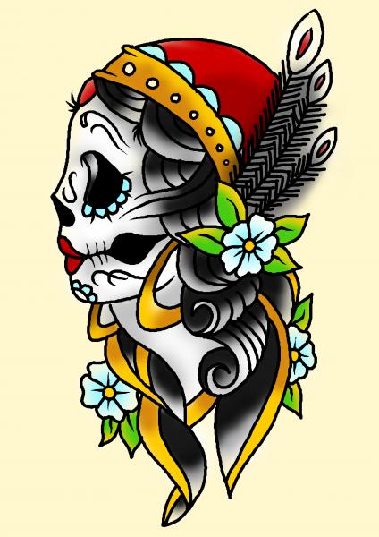 424x600 Gypsy Colored Tattoo Design