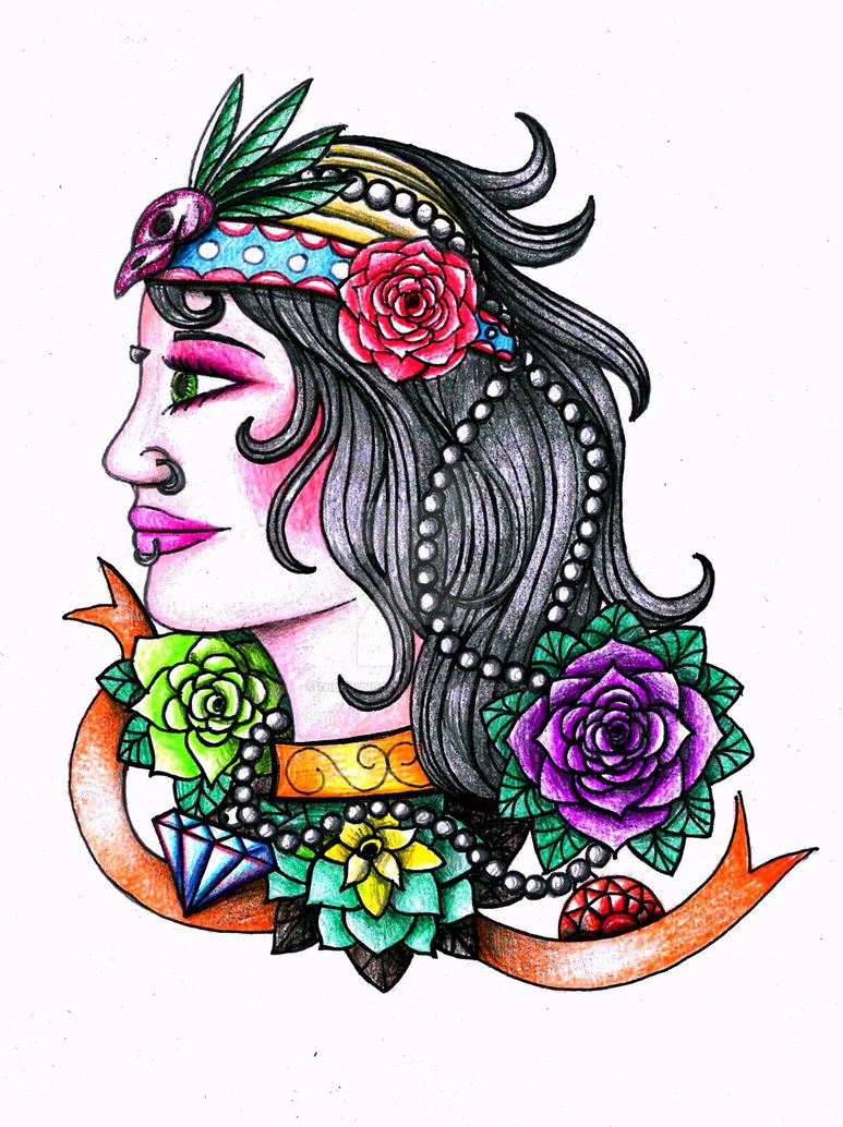 773x1034 Gypsy Girl Tattoo Design