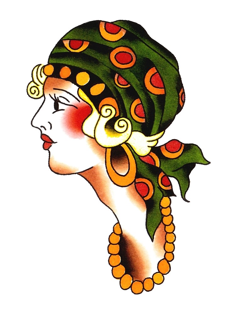 738x1000 Woman Lady Gypsy Cute Traditional Tattoo Spitshade