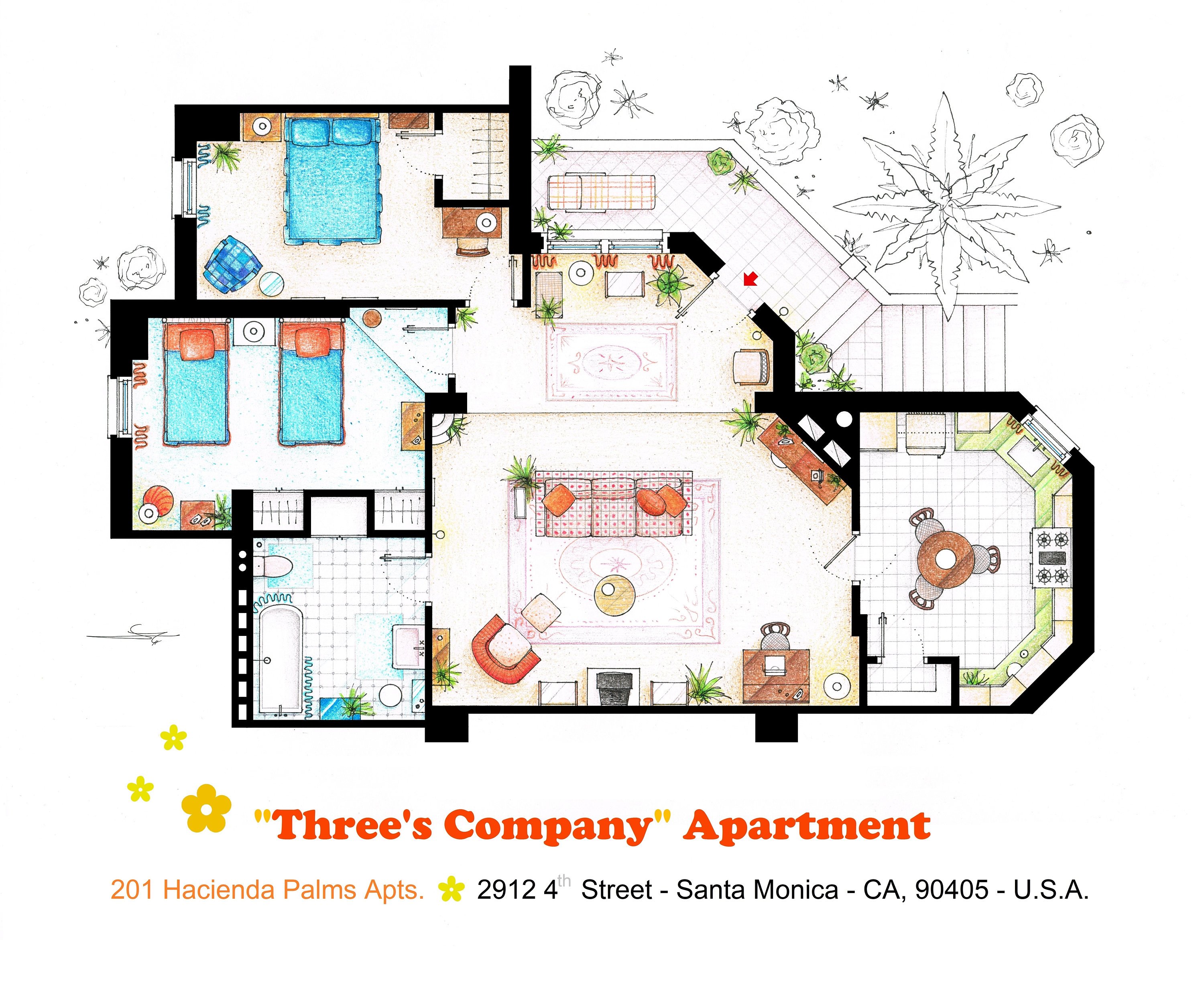 3000x2485 Floorplan Of The Apartment From Three's Company Etsy