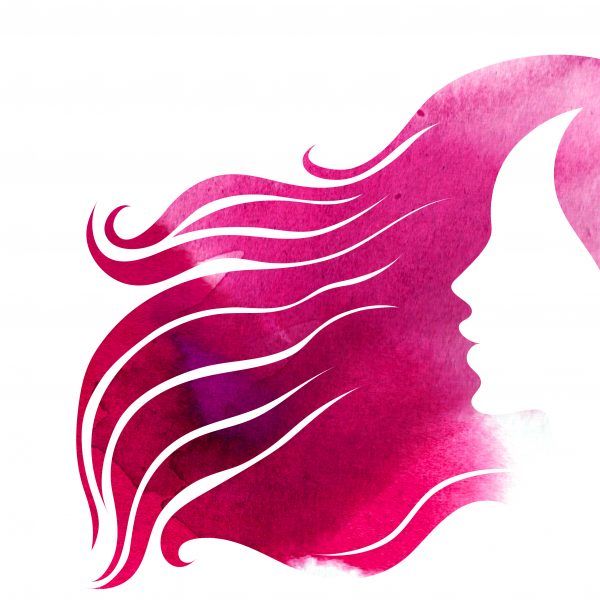 600x600 A Pink Watercolor Image Of A Woman Silhouette And Her Hair Blowing