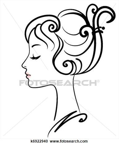 385x470 Beautiful Girl Face Vector Illustration Clipart In Stencil