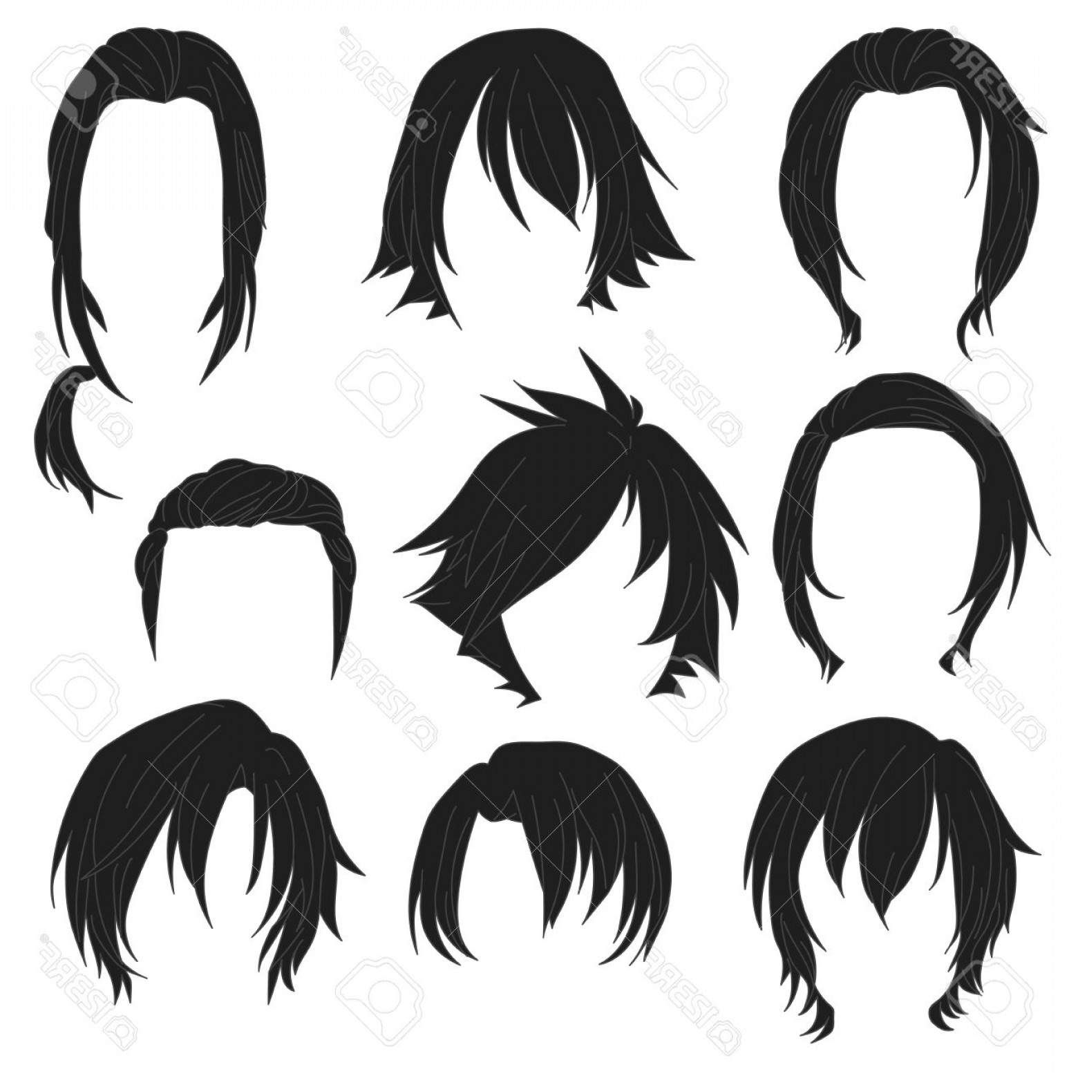 1560x1560 Photostock Vector Hair Styling For Woman Drawing Black Set