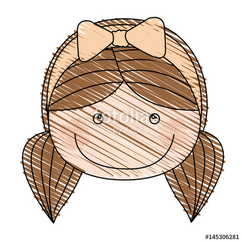 500x500 Color Pencil Drawing Of Caricature Front Face Girl With Pigtails