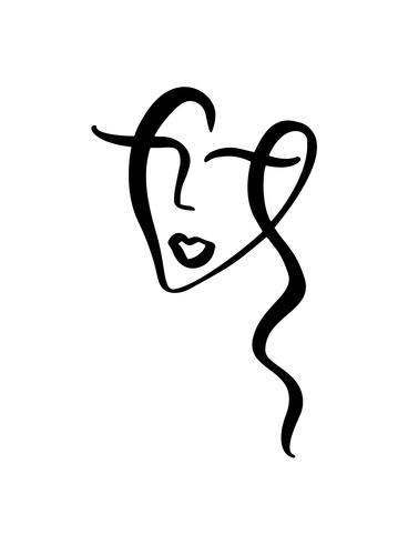 368x490 Drawing Of Woman Face, Fashion Minimalist Concept Stylized Linear