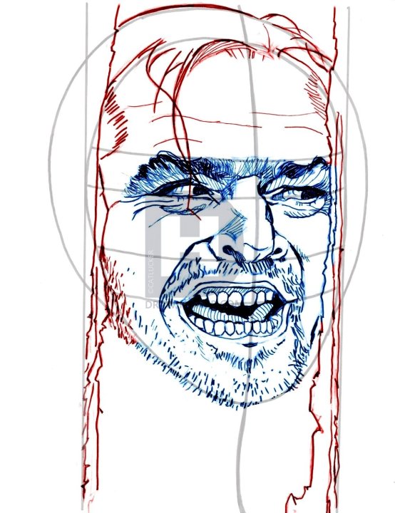 554x720 How To Draw Jack Nicholson, The Shining, Step
