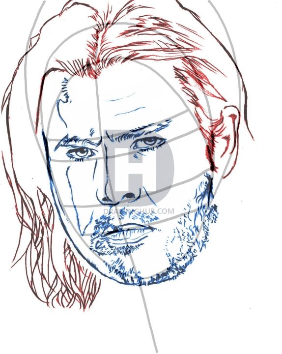 574x720 How To Draw The Huntsman, Chris Hemsworth, Step