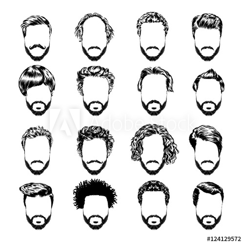 500x500 set of men's hairstyles, beards and mustache hand drawn sketch