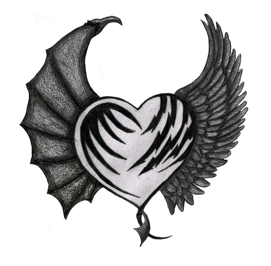 half heart half wing tattoo