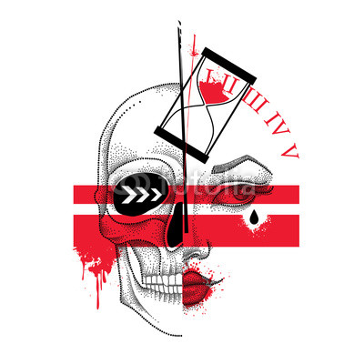 400x400 Vector Illustration With Dotted Half Woman Face And Skull