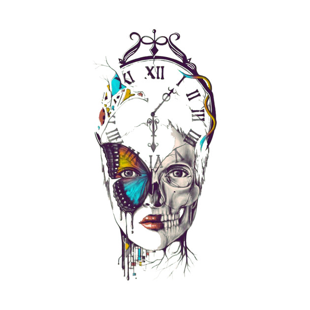 630x630 Woman Half Skull Face With Time
