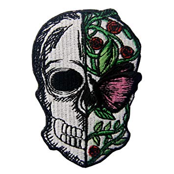 355x355 Half Skull Half Butterfly And Flower Applique