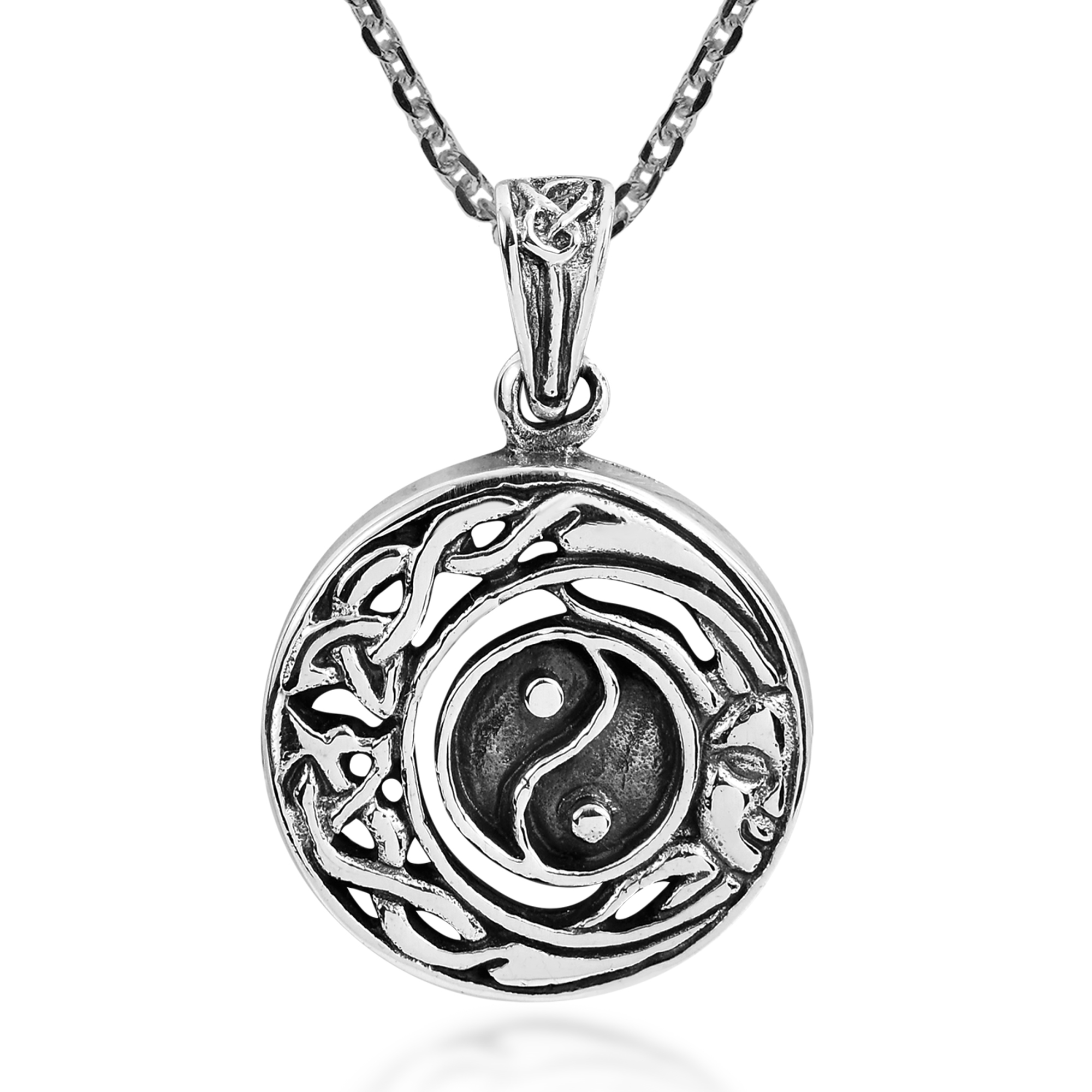 2000x2000 Celtic Half Moon And Sun Yin Yang Sterling Silver Necklace Ebay