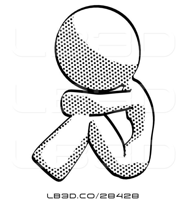 600x652 Illustration Of Halftone Design Mascot Lady Sitting With Head Down
