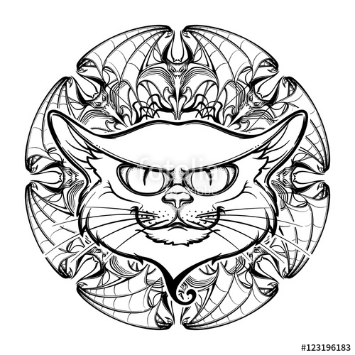 500x500 Halloween Illustration With Black Cat Head On Circular Ornament