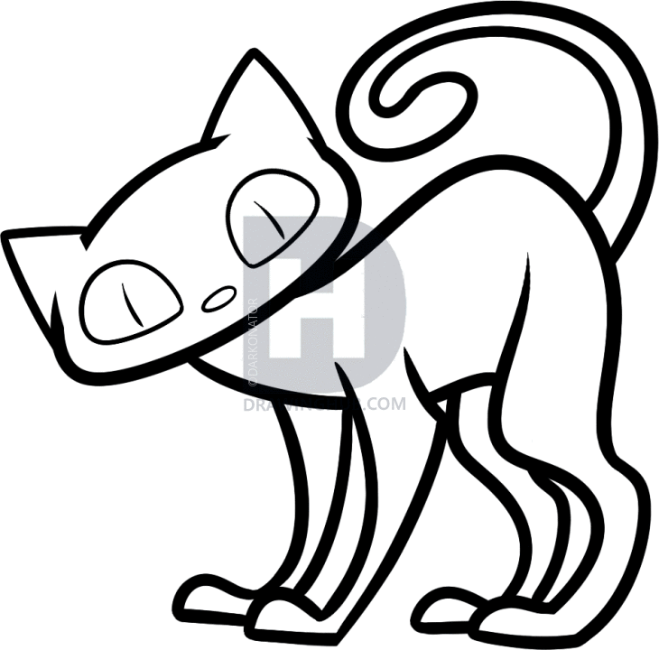 730x720 How To Draw A Halloween Cat For Kids, Step