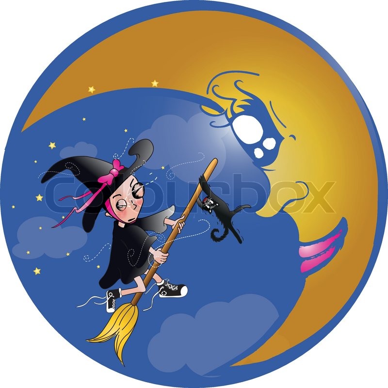 800x800 Drawing Of A Little Witch Flying To Stock Vector Colourbox