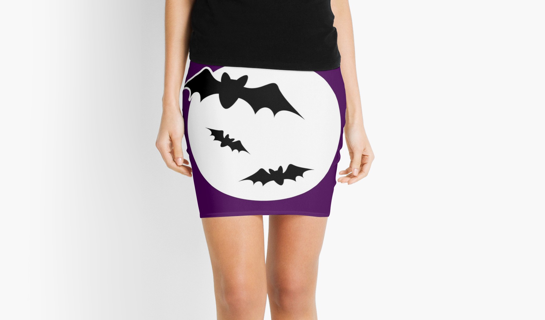 1797x1055 Halloween Bats Graphic With White Full Moon Drawing Mini Skirt