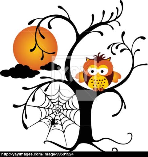 481x512 halloween owl perched on a tree vector