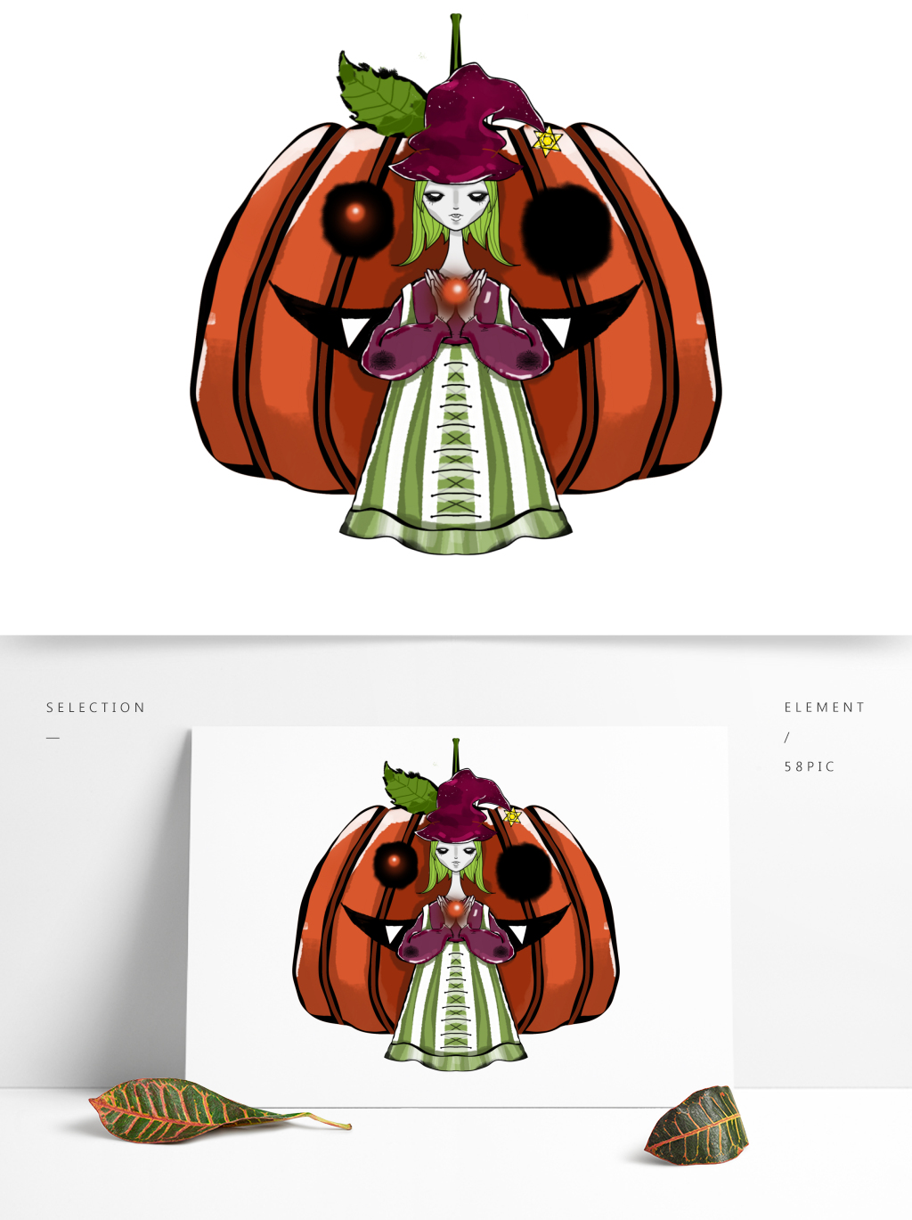 1024x1369 Halloween Pumpkin Witch Fairy Hand Drawing Illustration Image