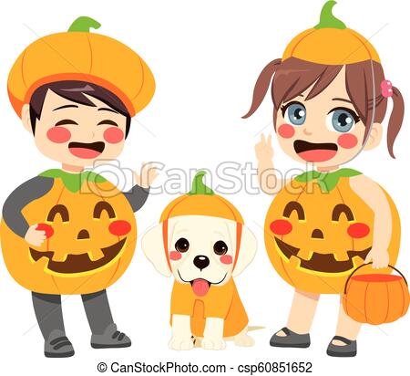 450x412 Halloween Pumpkin Kids Cute Little Kids And Dog Pet Wearing