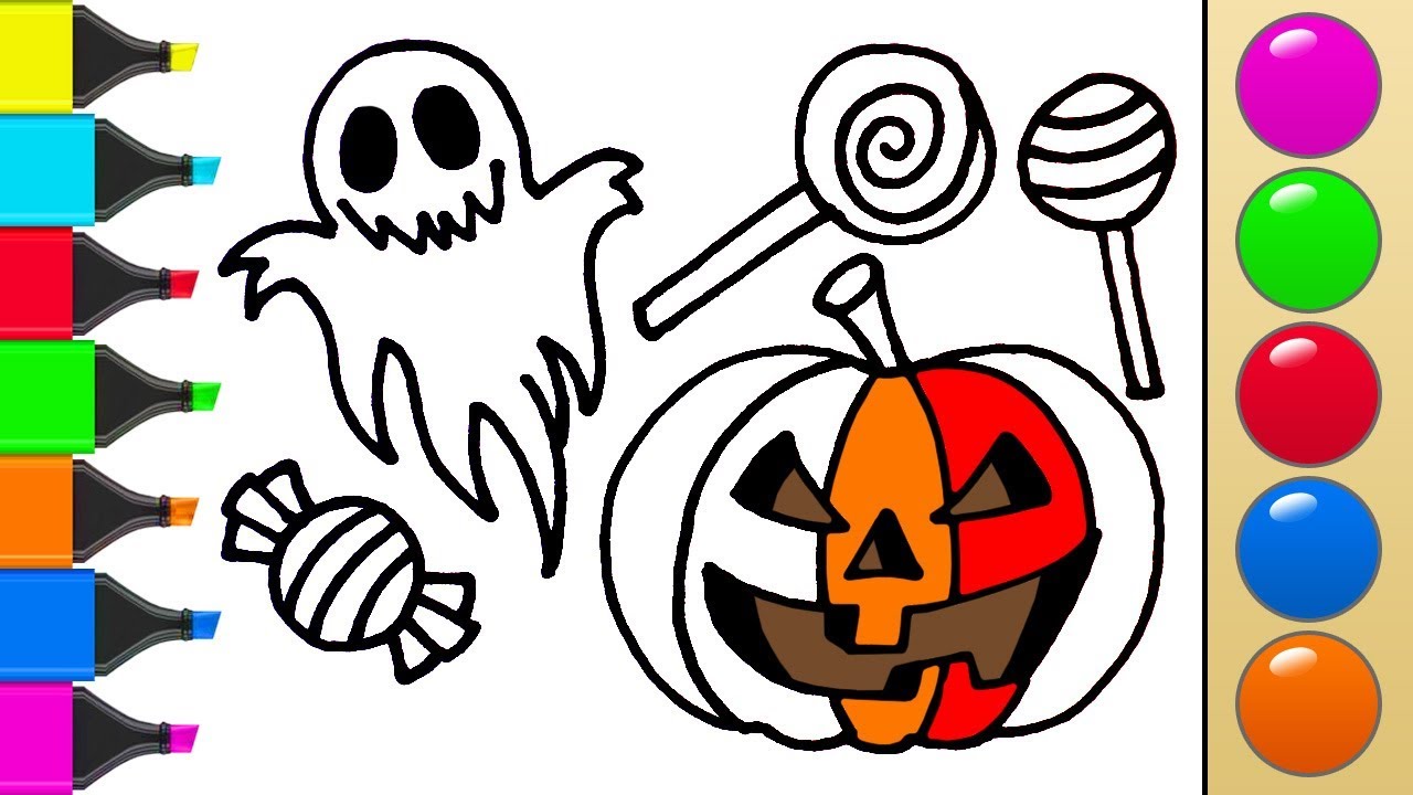 1280x720 How To Draw A Halloween Pumpkin, Ghost, Candy Coloring Pages