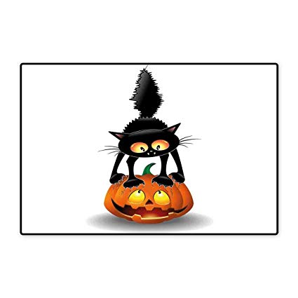 425x425 Halloween Floor Mat For Kids Black Cat On Pumpkin