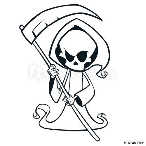 500x500 Cute Cartoon Grim Reaper With Scythe Isolated On White Cute