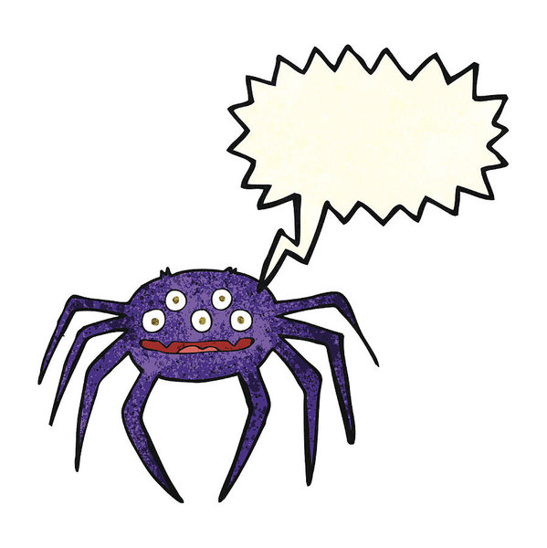 599x600 Cartoon Halloween Spider With Speech Bubble Art Print