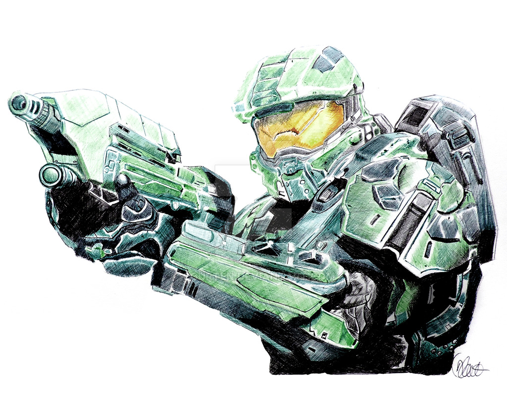 1024x819 Master Chief Halo Pen Drawing