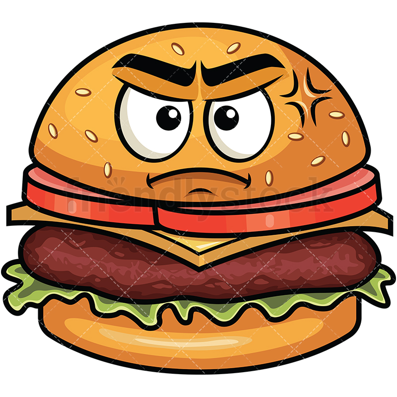 800x800 Annoyed Hamburger Emoji Cartoon Vector Clipart