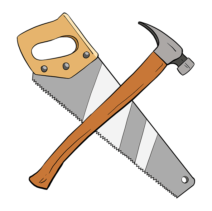 680x678 How To Draw A Hammer And Saw