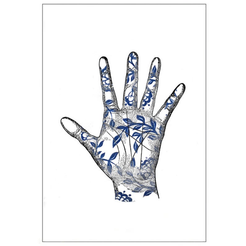 794x794 Blue White Hand Anatomy Palm Porcelain Print Vintage Etsy
