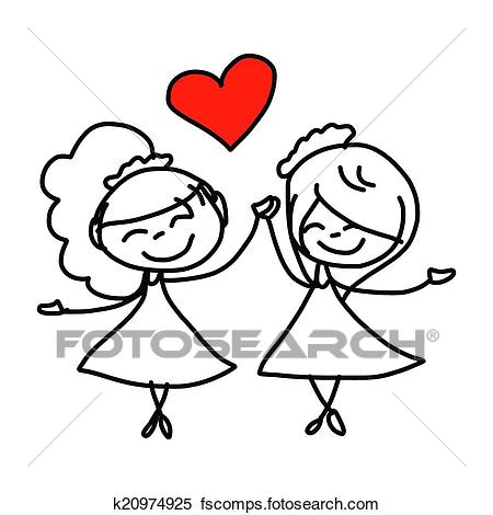 450x470 Clipart Of Hand Drawing Cartoon Happy Couple Wedding